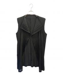 PLEATS PLEASE（プリーツプリーズ）の古着「ノースリーブプリーツカーディガン」｜ブラック