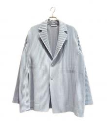 HOMME PLISSE ISSEY MIYAKE（オム プリッセ イッセイ ミヤケ）の古着「プリーツ テーラードジャケット」｜ライトグレー