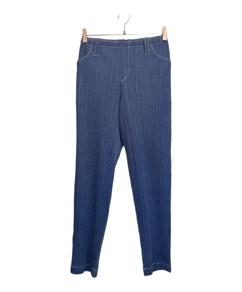 PLEATS PLEASE（プリーツプリーズ）PLEATS PLEASE (プリーツプリーズ) デニム転写プリーツパンツ インディゴ サイズ:3の古着・服飾アイテム