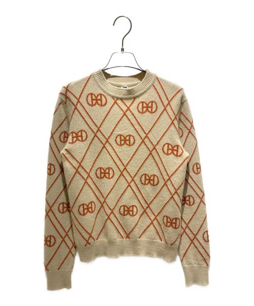 HERMES（エルメス）HERMES (エルメス) Hロンドカシミヤニット ベージュ×オレンジ サイズ:34の古着・服飾アイテム