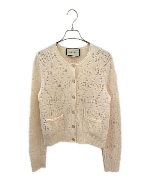 GUCCI（グッチ）GUCCI (グッチ) GGパーフォレーテッドクロップド カーディガン ホワイト サイズ:XSの古着・服飾アイテム