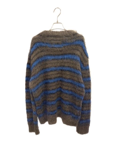 MARNI（マルニ）MARNI (マルニ) ブラッシュドモヘアストライプニットセーター グレー×ブルー サイズ:48の古着・服飾アイテム