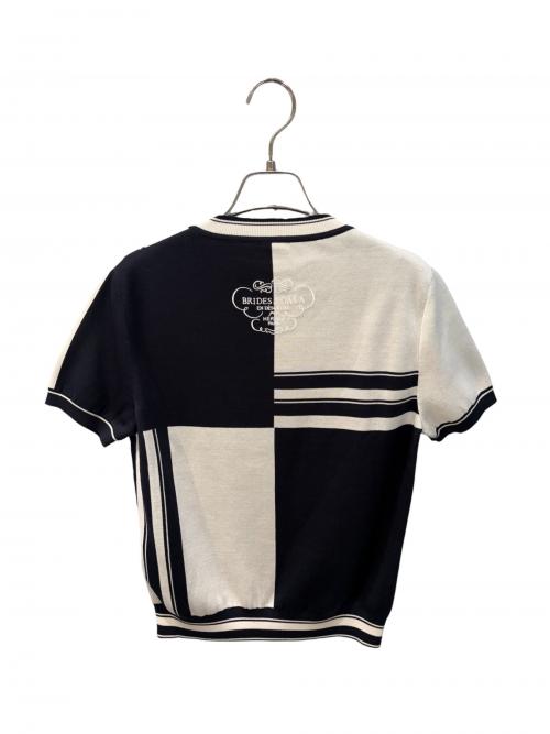 HERMES（エルメス）HERMES (エルメス) 無秩序半袖ニット/EN DESORDRE FINESSE ホワイト×ネイビー サイズ:38の古着・服飾アイテム