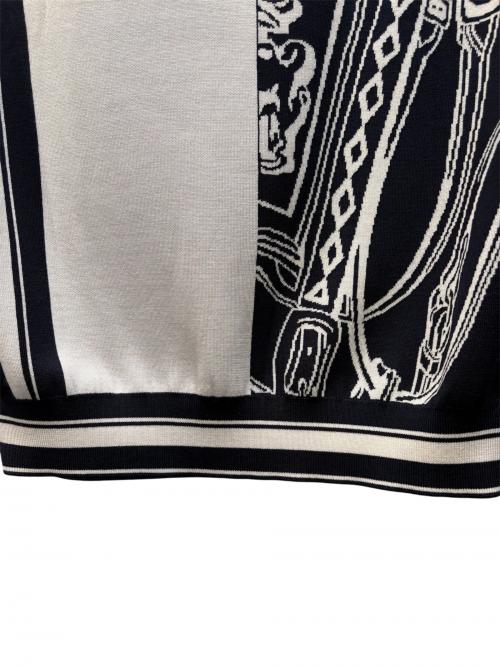 HERMES（エルメス）HERMES (エルメス) 無秩序半袖ニット/EN DESORDRE FINESSE ホワイト×ネイビー サイズ:38の古着・服飾アイテム
