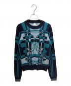 HERMESエルメス）の古着「総柄カシミヤニット/All-over pattern cashmere knit/	3H2620DD」｜ネイビー×グリーン