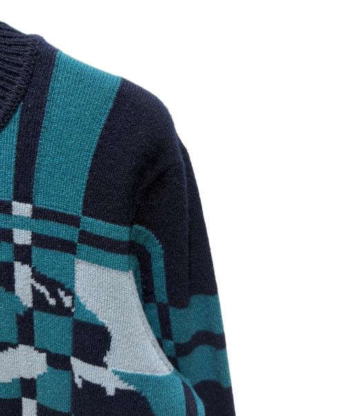 HERMES（エルメス）HERMES (エルメス) 総柄カシミヤニット/All-over pattern cashmere knit/	3H2620DD ネイビー×グリーン サイズ:38の古着・服飾アイテム