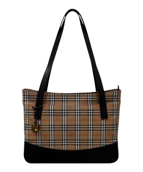 Burberry's（バーバリーズ）Burberry's (バーバリーズ) シャドーホース キャンバストートバッグ ベージュ×ブラックの古着・服飾アイテム