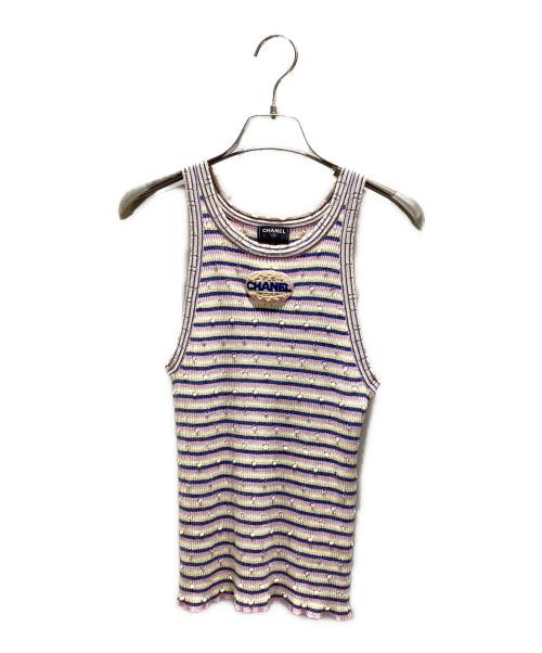 CHANEL（シャネル）CHANEL (シャネル) ロゴワッペンボーダータンクトップ ピンク×マルチ サイズ:38の古着・服飾アイテム