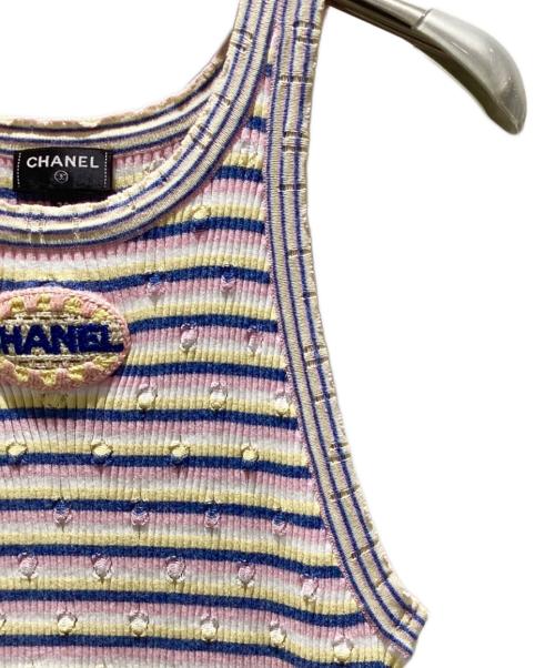CHANEL（シャネル）CHANEL (シャネル) ロゴワッペンボーダータンクトップ ピンク×マルチ サイズ:38の古着・服飾アイテム