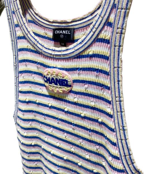 CHANEL（シャネル）CHANEL (シャネル) ロゴワッペンボーダータンクトップ ピンク×マルチ サイズ:38の古着・服飾アイテム