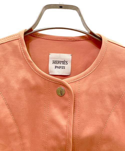 HERMES（エルメス）HERMES (エルメス) Collarless Jacket with Sellier Buttons セリエボタン ノーカラージャケット/5E0163DQ ピンク サイズ:34の古着・服飾アイテム