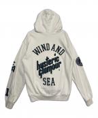 Hysteric Glamour×WIND AND SEAヒステリックグラマー×ウィンダンシー）の古着「HYS WDS ロゴ刺繍 バック HYS SEA ワッペン フーディ」｜ホワイト