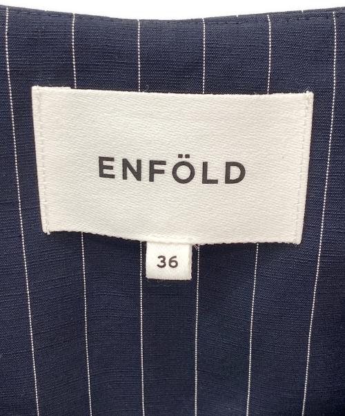 ENFOLD（エンフォルド）ENFOLD (エンフォルド) ピンストライプノーカラールーズジャケットブルゾン ネイビー サイズ:36の古着・服飾アイテム