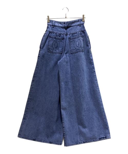 CHANEL（シャネル）CHANEL (シャネル) Back Coco Mark Wide Denim Pants/バックココマーク ワイドデニムパンツ/P73404 V65053 ネイビー サイズ:34の古着・服飾アイテム