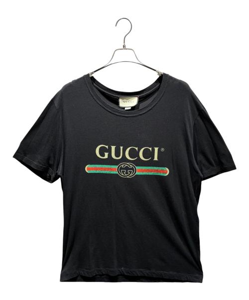 GUCCI（グッチ）GUCCI (グッチ) ヴィンテージ加工ロゴTシャツ ブラック サイズ:Lの古着・服飾アイテム