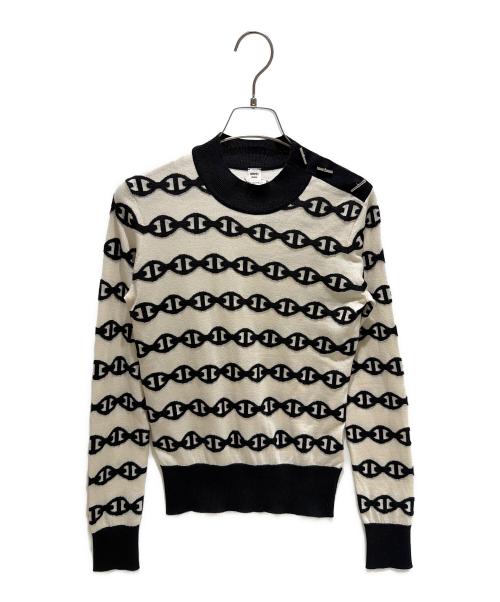 HERMES（エルメス）HERMES (エルメス) シェーヌダンクルウールカシミアニット ホワイト×ブラック サイズ:36の古着・服飾アイテム
