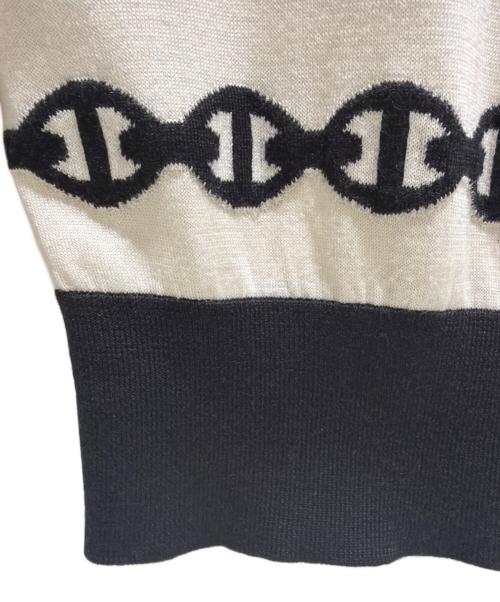 HERMES（エルメス）HERMES (エルメス) シェーヌダンクルウールカシミアニット ホワイト×ブラック サイズ:36の古着・服飾アイテム