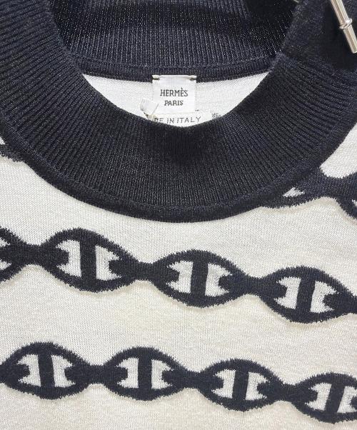 HERMES（エルメス）HERMES (エルメス) シェーヌダンクルウールカシミアニット ホワイト×ブラック サイズ:36の古着・服飾アイテム