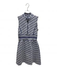 Christian Dior（クリスチャン ディオール）の古着「Oblique All-Over Print Sleeveless Dress/オブリーク総柄ノースリーブワンピース/143R04A4040」｜ネイビー