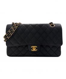 CHANEL（シャネル）の古着「Matelassé 25/マトラッセ25/Double Flap Chain Shoulder Bag/Wフラップチェーンショルダーバッグ」｜ブラック