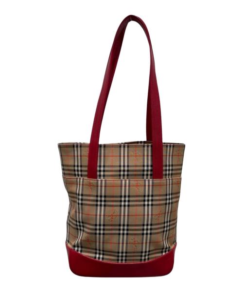 BURBERRY（バーバリー）BURBERRY (バーバリー) ノヴァチェックトートバッグ ベージュ×レッドの古着・服飾アイテム