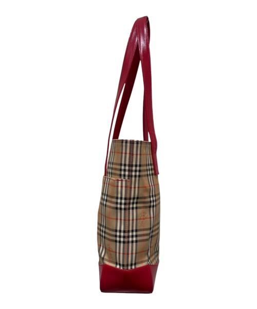 BURBERRY（バーバリー）BURBERRY (バーバリー) ノヴァチェックトートバッグ ベージュ×レッドの古着・服飾アイテム