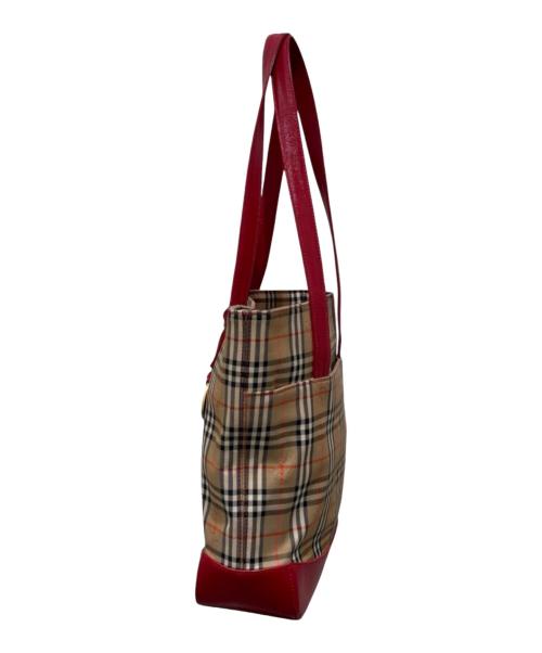 BURBERRY（バーバリー）BURBERRY (バーバリー) ノヴァチェックトートバッグ ベージュ×レッドの古着・服飾アイテム
