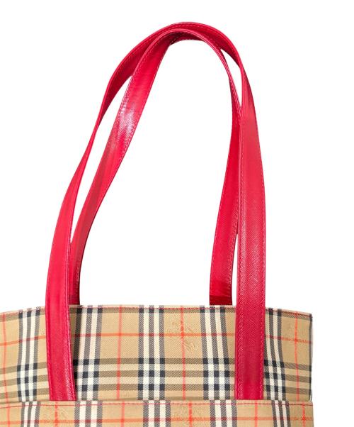 BURBERRY（バーバリー）BURBERRY (バーバリー) ノヴァチェックトートバッグ ベージュ×レッドの古着・服飾アイテム
