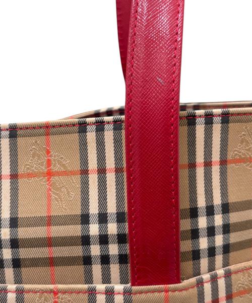 BURBERRY（バーバリー）BURBERRY (バーバリー) ノヴァチェックトートバッグ ベージュ×レッドの古着・服飾アイテム