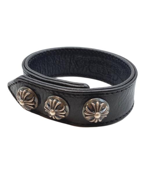 CHROME HEARTS（クロムハーツ）CHROME HEARTS (クロムハーツ) 3ボタン2スナップブレスレット/クロスボタン/レザーバングル ブラックの古着・服飾アイテム