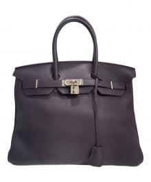 HERMES（エルメス）の古着「バーキン35/シルバー金具/トリヨンクレマンス/□R刻印/ブラック/ハンドバッグ」｜パープル系