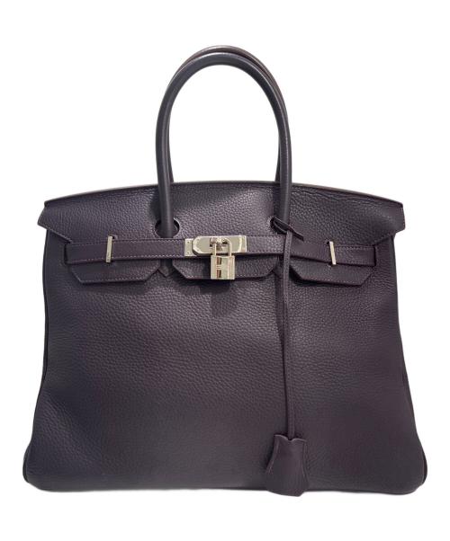 HERMES（エルメス）HERMES (エルメス) バーキン35/シルバー金具/トリヨンクレマンス/□R刻印/ブラック/ハンドバッグ パープル系 サイズ:35の古着・服飾アイテム