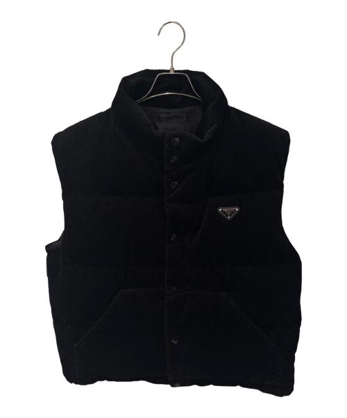 PRADA（プラダ）PRADA (プラダ) トライアングルロゴコーデュロイダウンベスト ブラック サイズ:Lの古着・服飾アイテム