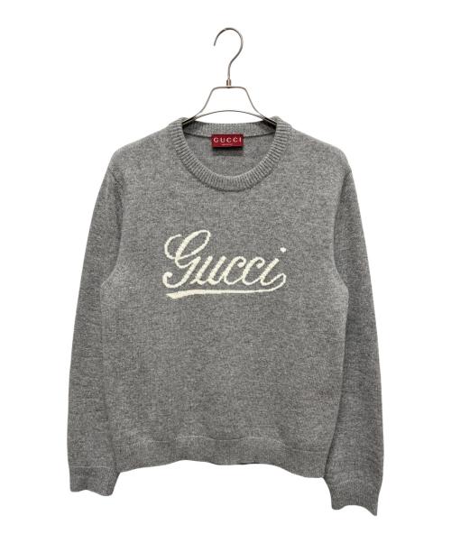 GUCCI（グッチ）GUCCI (グッチ) インターシャ ウールニット セーター ライトグレー サイズ:Lの古着・服飾アイテム