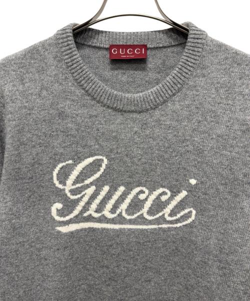 GUCCI（グッチ）GUCCI (グッチ) インターシャ ウールニット セーター ライトグレー サイズ:Lの古着・服飾アイテム