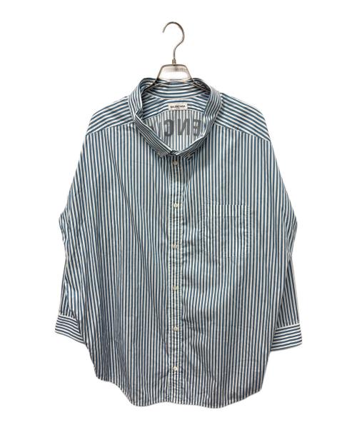 BALENCIAGA（バレンシアガ）BALENCIAGA (バレンシアガ) ストライプロゴシャツ スカイブルー サイズ:34の古着・服飾アイテム
