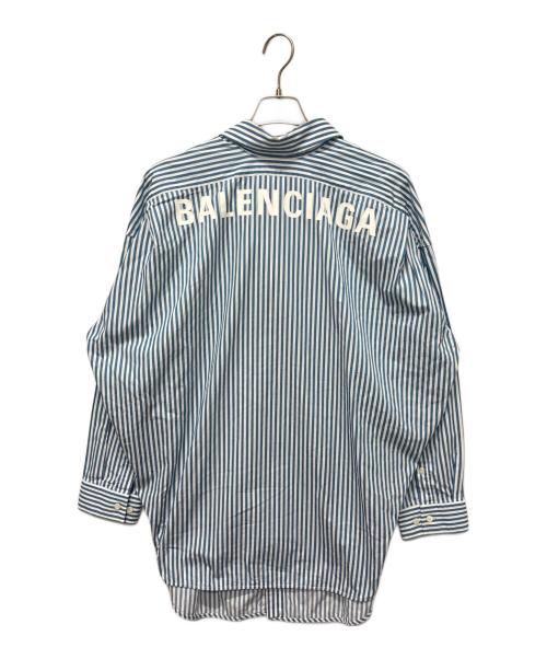 BALENCIAGA（バレンシアガ）BALENCIAGA (バレンシアガ) ストライプロゴシャツ スカイブルー サイズ:34の古着・服飾アイテム