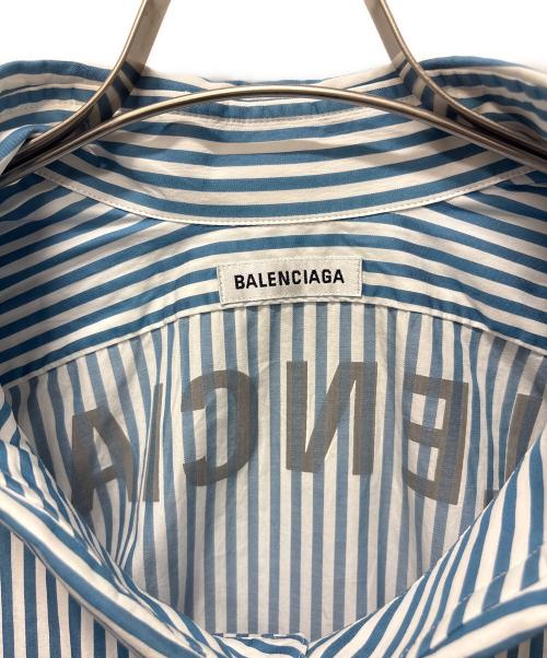 BALENCIAGA（バレンシアガ）BALENCIAGA (バレンシアガ) ストライプロゴシャツ スカイブルー サイズ:34の古着・服飾アイテム