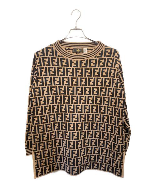 FENDI（フェンディ）FENDI (フェンディ) ズッカ柄 プルオーバーニット ベージュ×ブラック サイズ:42の古着・服飾アイテム