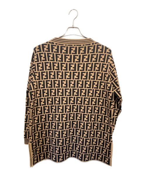 FENDI（フェンディ）FENDI (フェンディ) ズッカ柄 プルオーバーニット ベージュ×ブラック サイズ:42の古着・服飾アイテム