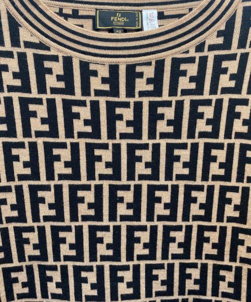 FENDI（フェンディ）FENDI (フェンディ) ズッカ柄 プルオーバーニット ベージュ×ブラック サイズ:42の古着・服飾アイテム