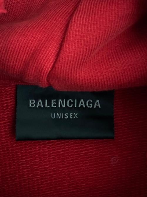 BALENCIAGA（バレンシアガ）BALENCIAGA (バレンシアガ) Faux Logo Round Hem Hoodie レッド サイズ:2の古着・服飾アイテム