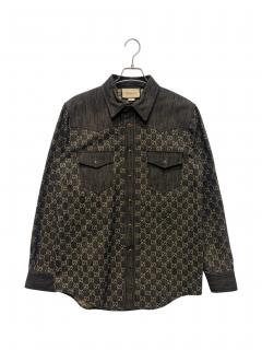 中古・古着通販】GUCCI (グッチ) 開襟 GG プリントシャツ アイボリー