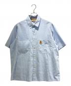 GUCCIグッチ）の古着「ベアワッペンギンガムチェックシャツ/738306 ZANGD」｜スカイブルー