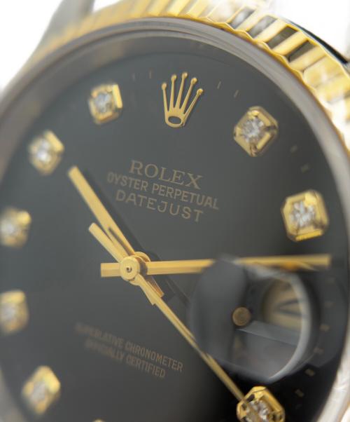 ROLEX（ロレックス）ROLEX (ロレックス) デイトジャスト36 10Pダイヤモンド 黒文字盤 サイズ:36mm/17cmの古着・服飾アイテム