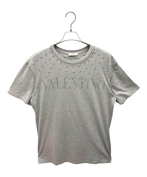 VALENTINO（ヴァレンティノ）VALENTINO (ヴァレンティノ) ラインストーンスタッズロゴTシャツ ライトグレー サイズ:XLの古着・服飾アイテム