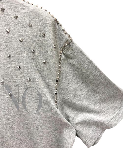 VALENTINO（ヴァレンティノ）VALENTINO (ヴァレンティノ) ラインストーンスタッズロゴTシャツ ライトグレー サイズ:XLの古着・服飾アイテム