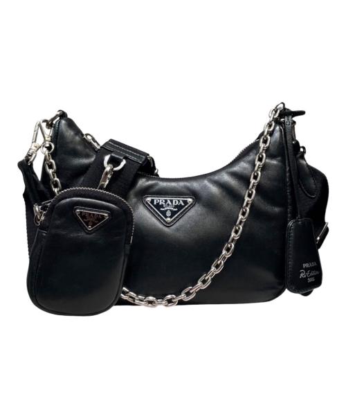 PRADA（プラダ）PRADA (プラダ) ソフトパデッドナッパレザーショルダーバッグ ブラックの古着・服飾アイテム