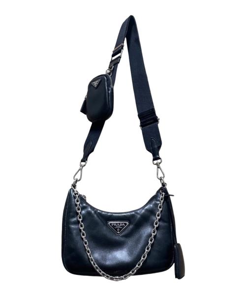 PRADA（プラダ）PRADA (プラダ) ソフトパデッドナッパレザーショルダーバッグ ブラックの古着・服飾アイテム