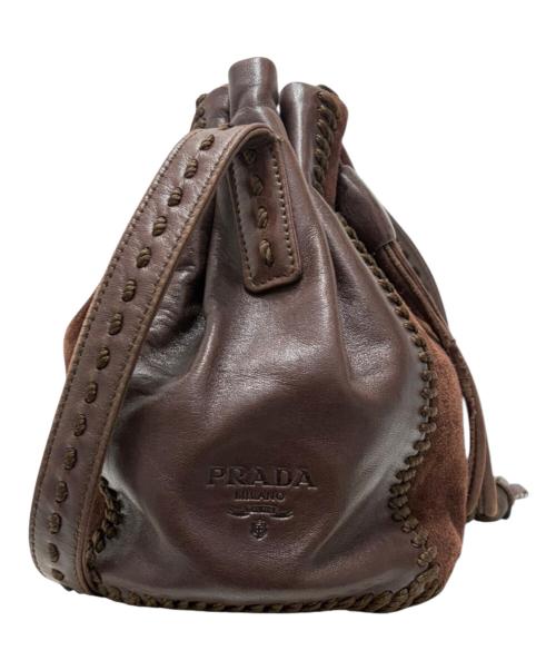 PRADA（プラダ）PRADA (プラダ) 巾着ショルダーバッグ ブラウンの古着・服飾アイテム